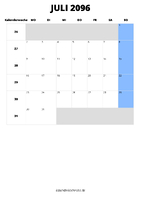 Kalender Juli 2096 im Hochformat