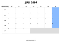 Kalender Juli 2097 im Querformat