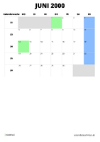 Kalender Juni 2000 im Hochformat