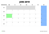 Kalender Juni 2019 im Querformat