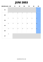 Kalender Juni 2053 im Hochformat