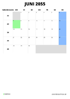 Kalender Juni 2055 im Hochformat