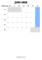 Kalender Juni 2056 im Hochformat