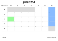 Kalender Juni 2057 im Querformat