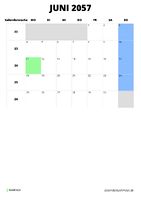 Kalender Juni 2057 im Hochformat