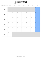 Kalender Juni 2059 im Hochformat
