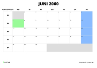 Kalender Juni 2060 im Querformat