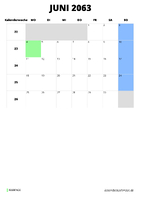 Kalender Juni 2063 im Hochformat