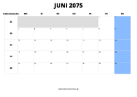 Kalender Juni 2075 im Querformat