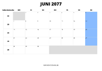 Kalender Juni 2077 im Querformat