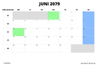 Kalender Juni 2079 im Querformat