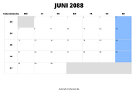 Kalender Juni 2088 im Querformat