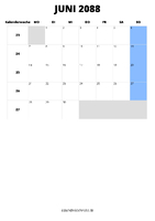 Kalender Juni 2088 im Hochformat