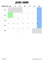 Kalender Juni 2090 im Hochformat