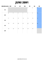 Kalender Juni 2091 im Hochformat
