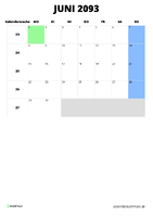 Kalender Juni 2093 im Hochformat