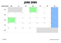 Kalender Juni 2095 im Querformat
