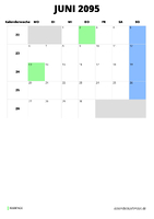 Kalender Juni 2095 im Hochformat