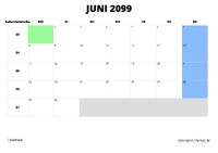 Kalender Juni 2099 im Querformat