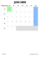 Kalender Juni 2099 im Hochformat