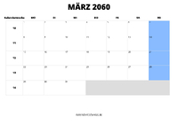 Kalender März 2060 im Querformat