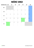Kalender März 2062 im Hochformat