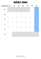 Kalender März 2064 im Hochformat