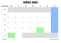 Kalender März 2065 im Querformat