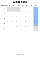 Kalender März 2068 im Hochformat