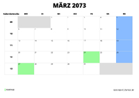 Kalender März 2073 im Querformat