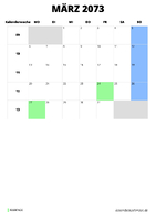 Kalender März 2073 im Hochformat