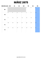 Kalender März 2075 im Hochformat