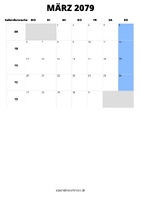 Kalender März 2079 im Hochformat