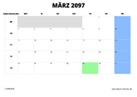 Kalender März 2097 im Querformat