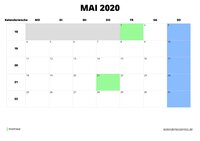 Kalender Mai 2020 im Querformat