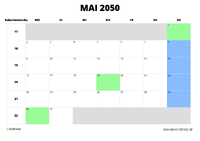 Kalender Mai 2050 im Querformat