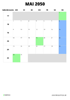 Kalender Mai 2050 im Hochformat