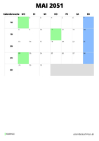 Kalender Mai 2051 im Hochformat