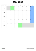 Kalender Mai 2057 im Hochformat