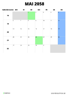 Kalender Mai 2058 im Hochformat