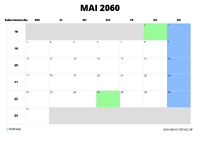 Kalender Mai 2060 im Querformat