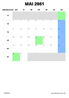 Kalender Mai 2061 im Hochformat