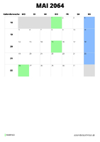 Kalender Mai 2064 im Hochformat