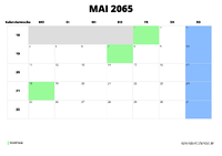 Kalender Mai 2065 im Querformat