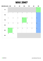Kalender Mai 2067 im Hochformat