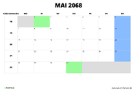 Kalender Mai 2068 im Querformat