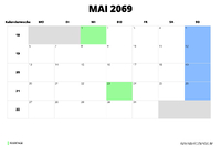 Kalender Mai 2069 im Querformat