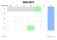 Kalender Mai 2071 im Querformat
