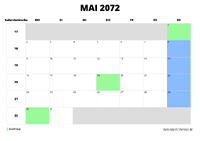 Kalender Mai 2072 im Querformat