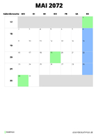 Kalender Mai 2072 im Hochformat